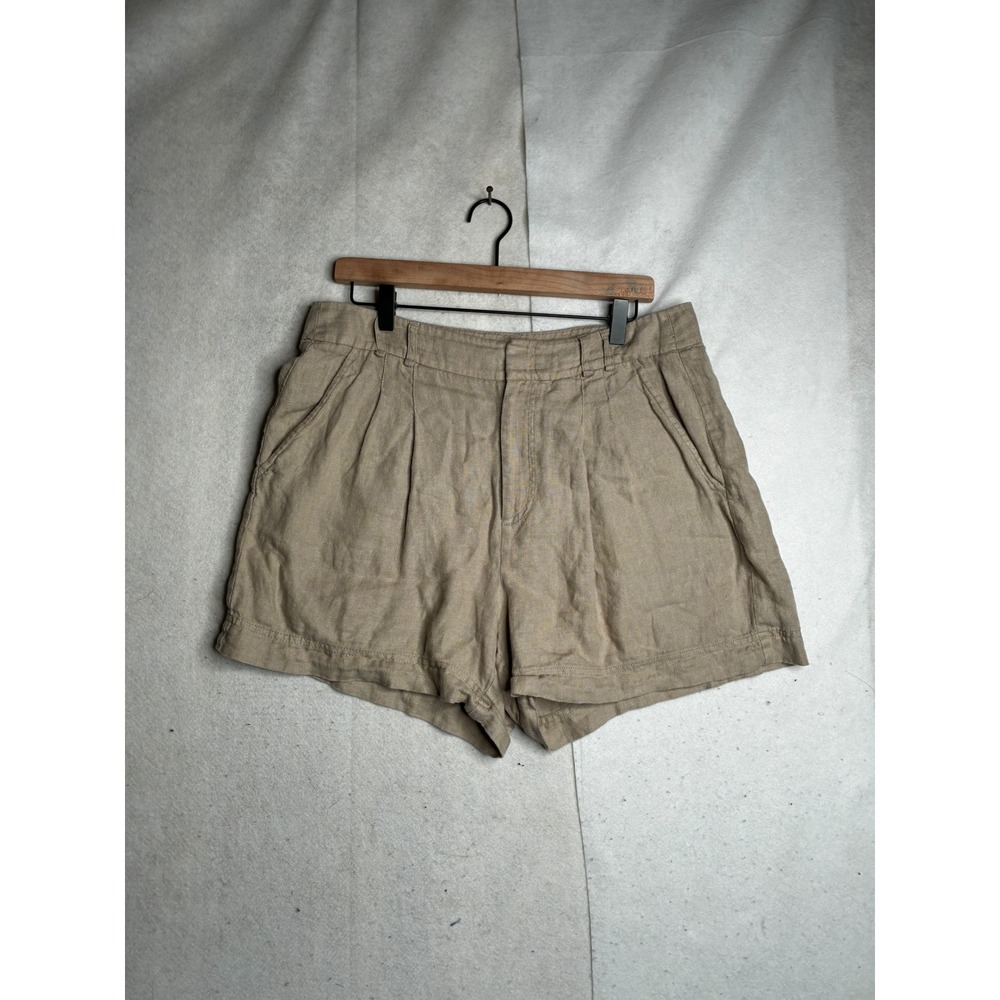 Free People Tan Linen Blend Pleated High Waisted Shorts Khaki Size 10 OB1497872
